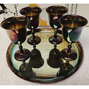 Vintage Wm Rogers Silver-plated Goblet Set  with Serving Tray Pre Owned